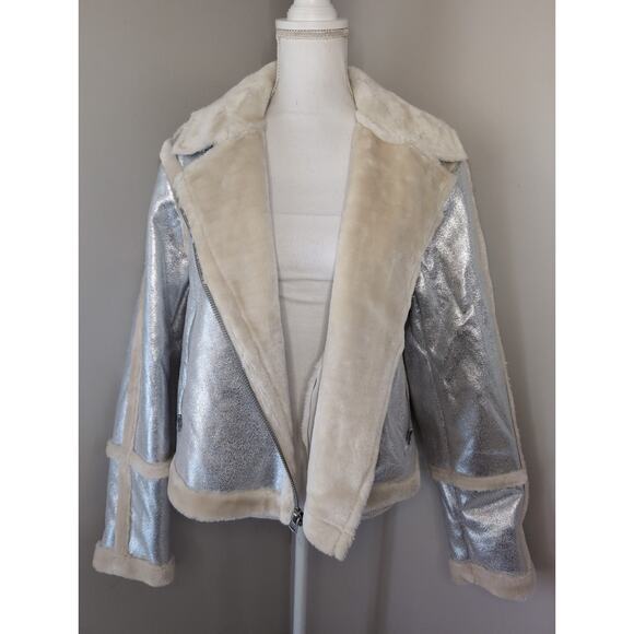 Fabulous Furs silver metallic futuristic Y2K coat by Donna Salyers lg - Picture 5 of 10